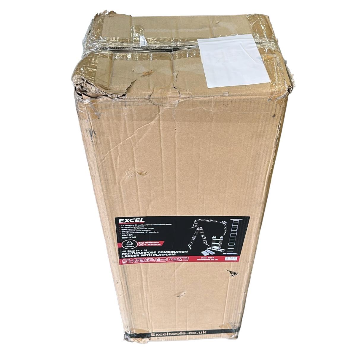 Excel 12 Tread Steel Multi-Purpose Combination Ladder with Platform Item Condition Damaged Box
