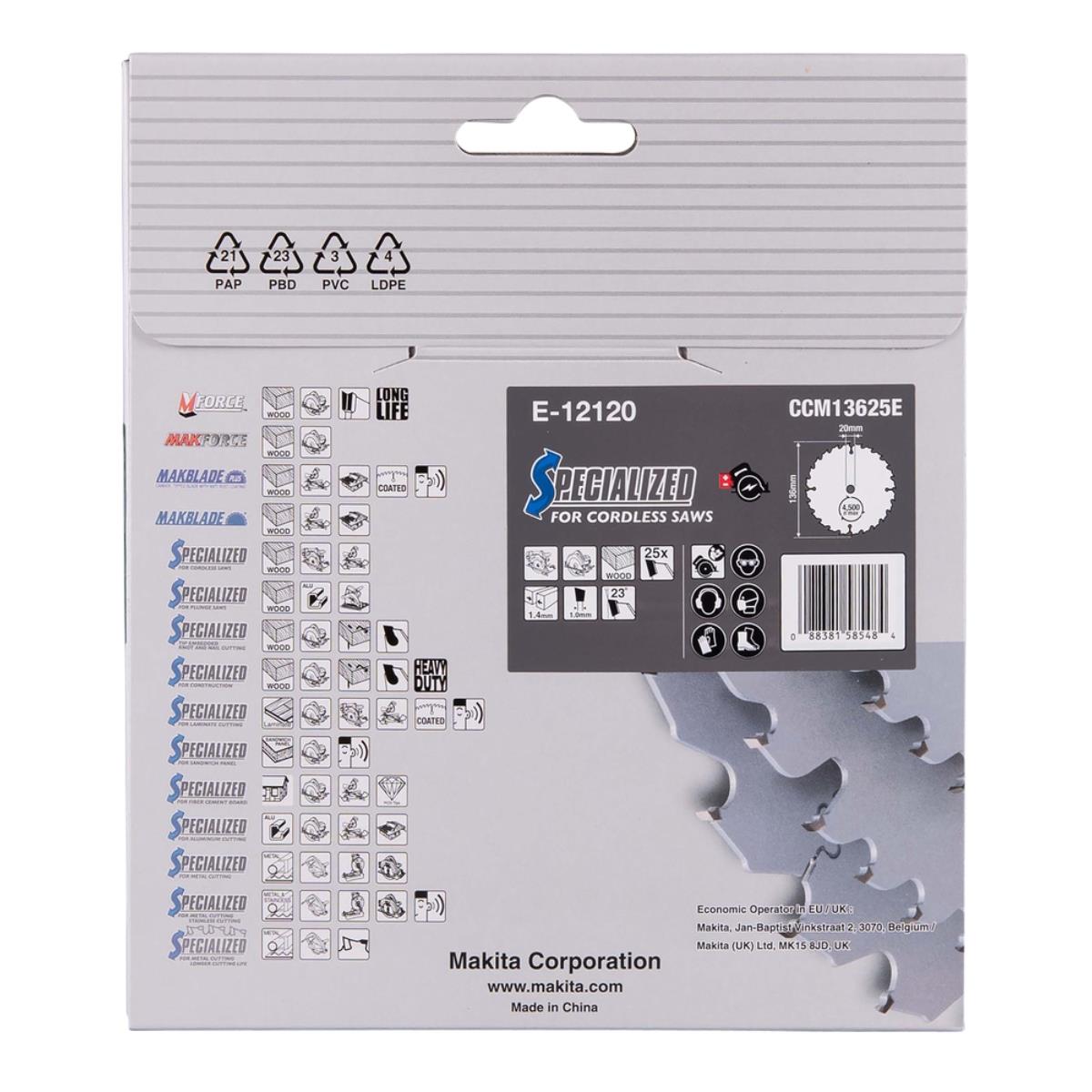 Makita E-12120 Efficut TCT Circular Saw Blade 136mm x 20mm x 25T