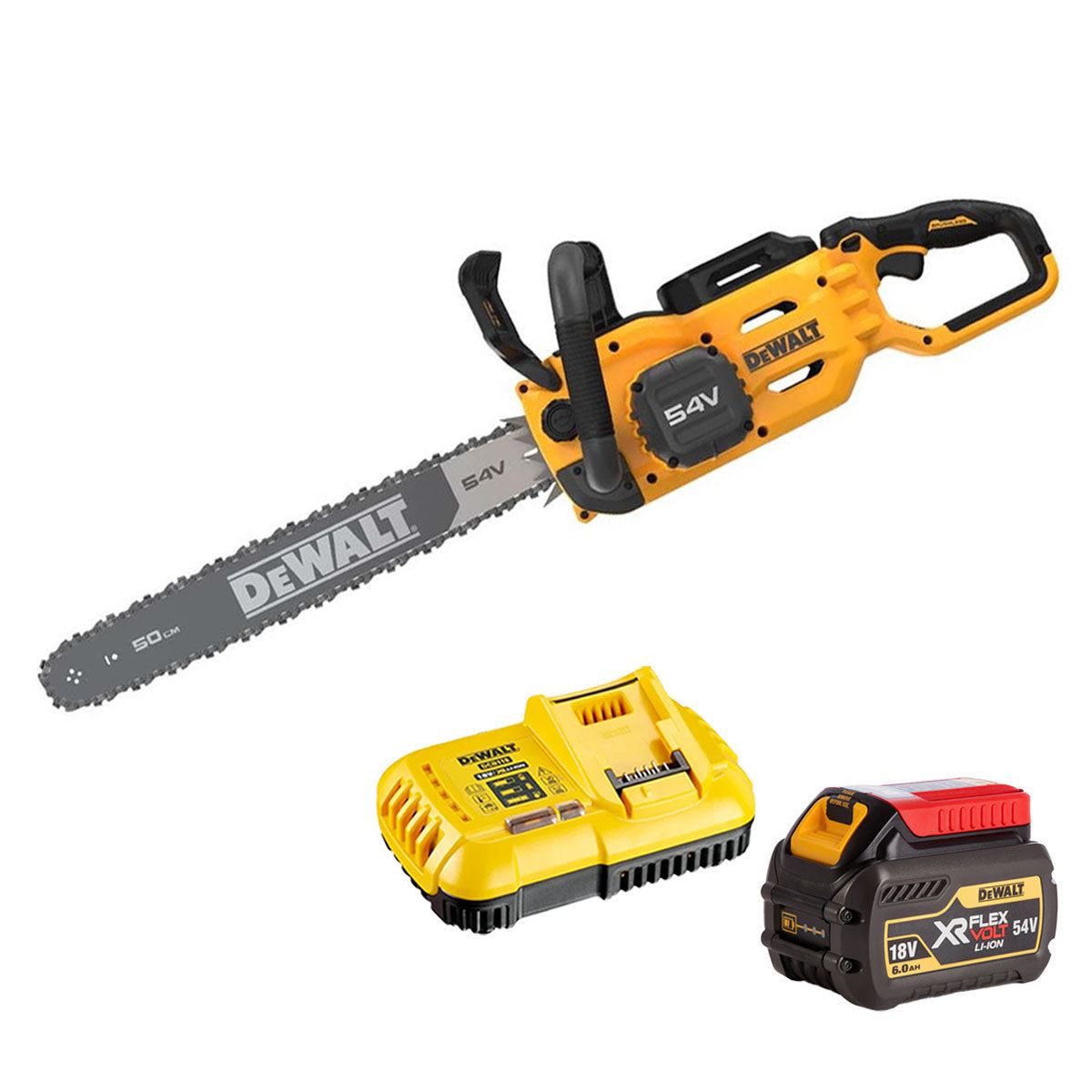 DeWalt DCMCS575N-XJ 54V XR Flexvolt Brushless 50cm Chainsaw with 1 x 6.0Ah Battery & Charger