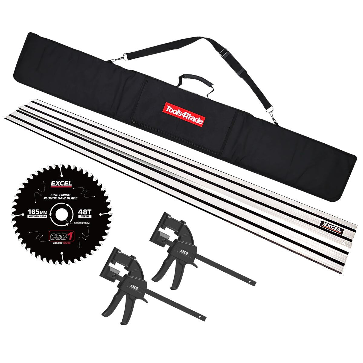 Plunge Saw Accessories Kit 1 x 1.5m Guide Rail with Bag, Clamp & 48T Blade for Dewalt DWS520, DCS520N