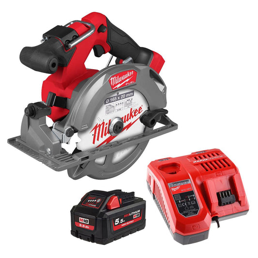 Milwaukee M18FCS552-0 M18 FUEL 18V Brushless 165mm Circular Saw with 1 x 5.5Ah Battery & Charger