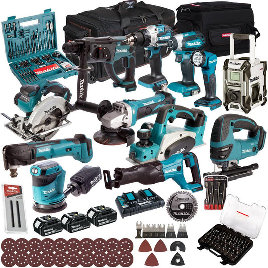 Makita 18V 12 Piece Combo Kit with 3 x 5.0Ah Battery Charger & Accessories Set T4TKIT-17223