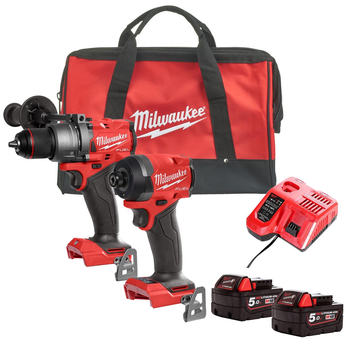 Milwaukee M18FPP2A3-502B M18 Fuel 18V Brushless Twin Kit with 2 x 5.0Ah Battery, Charger & Bag