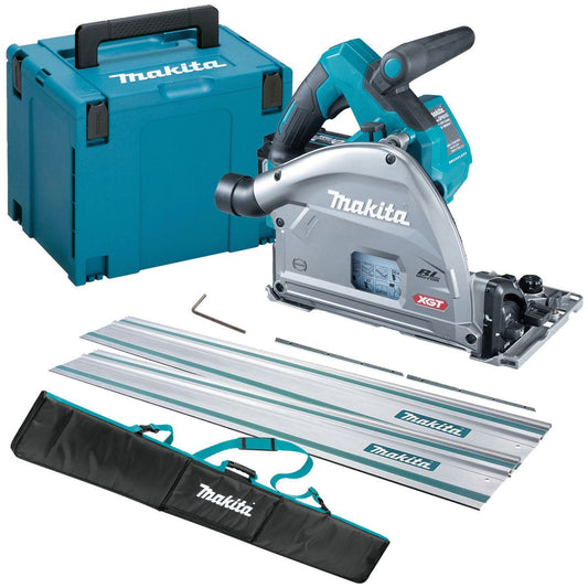 Makita SP001GZ03 40Vmax Brushless 165mm Plunge Saw Body Only With 2 x 1.5m Guide Rail & Case + Rail Bag