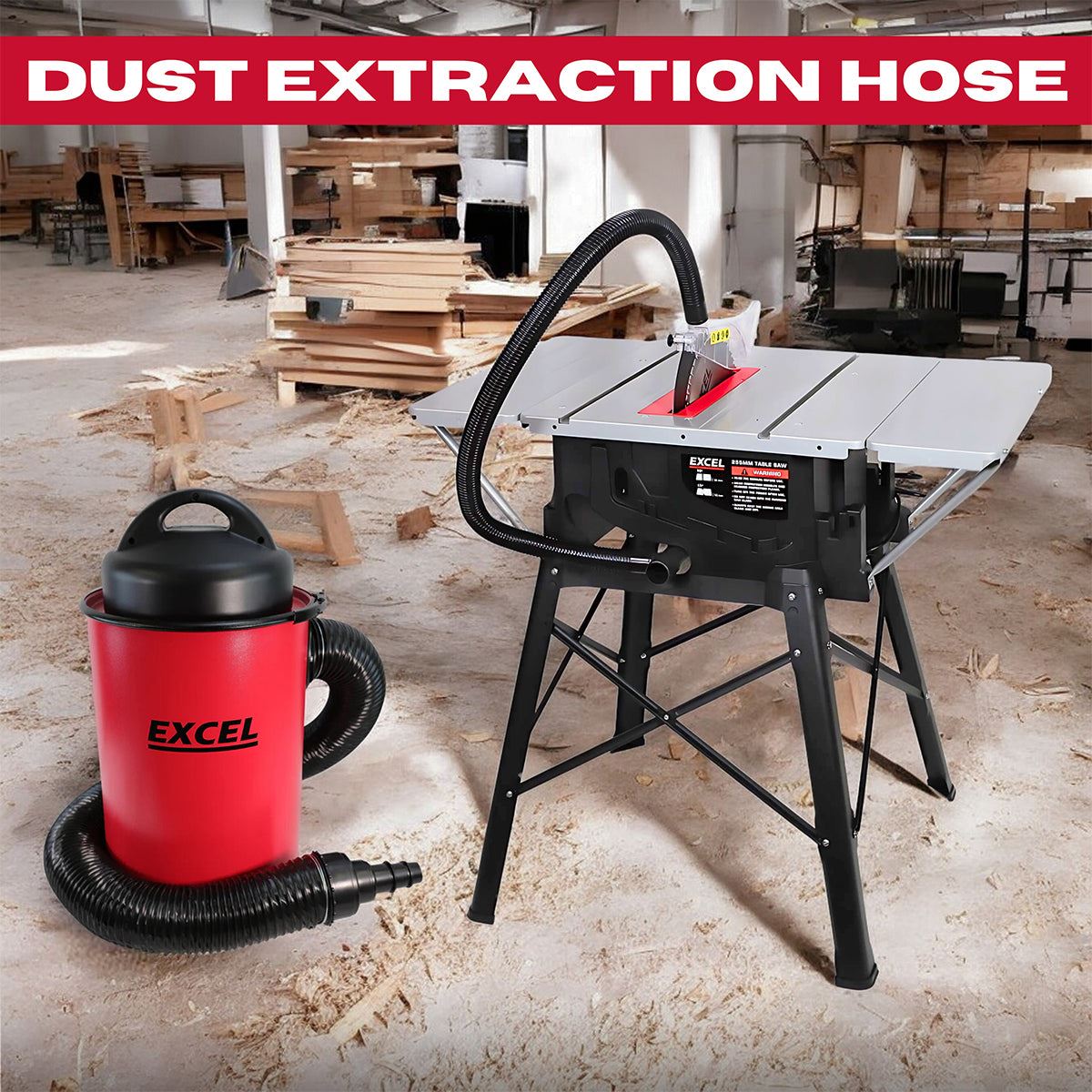 Excel 255mm Table Saw with Dust Extractor 50L Vacuum Cleaner 240V