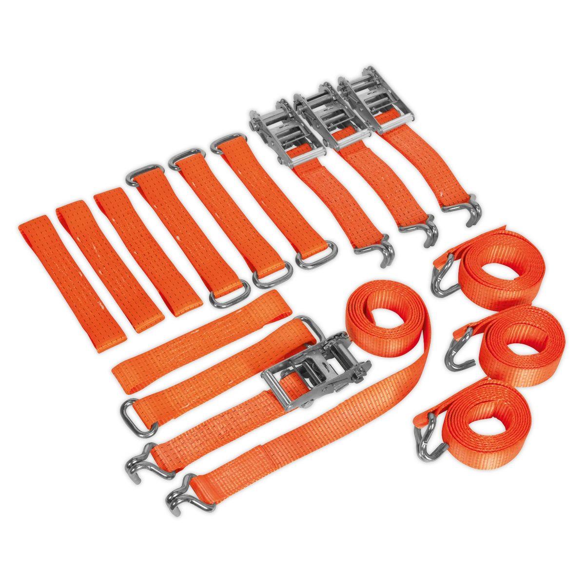 Sealey TDRWKIT Alloy/Steel Wheel Car Transporter Ratchet Strap Kit 4pc 50mm x 3m 4500kg Breaking Strength