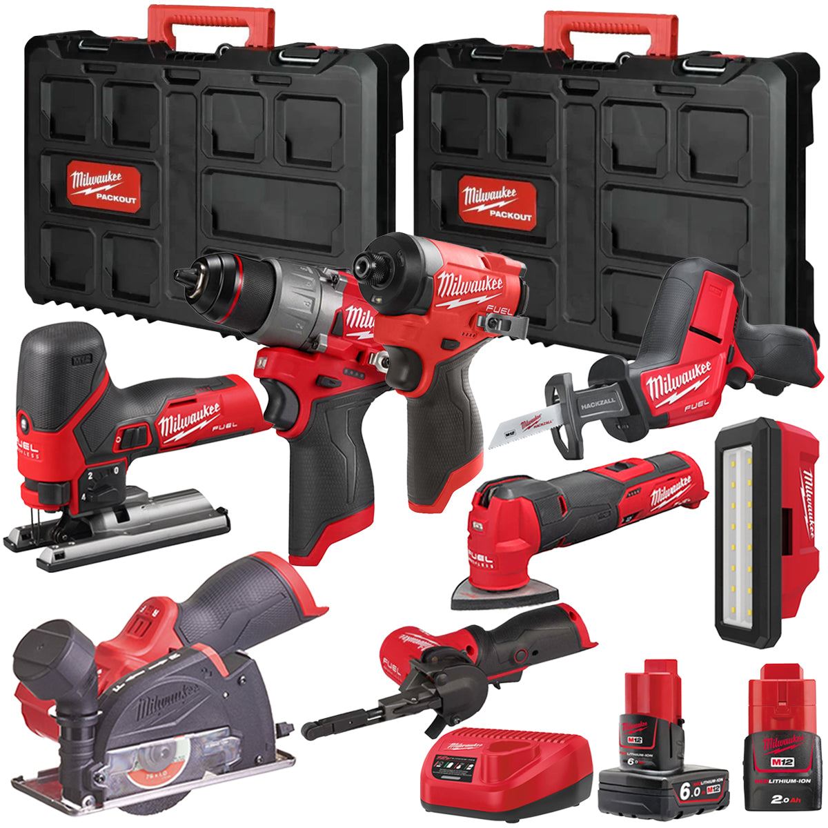 Milwaukee M12FPP7B2-636P 12V Fuel 8 Piece Powerpack Tool Kit with 1 x 6.0Ah & 2.0Ah Batteries, Charger & Case