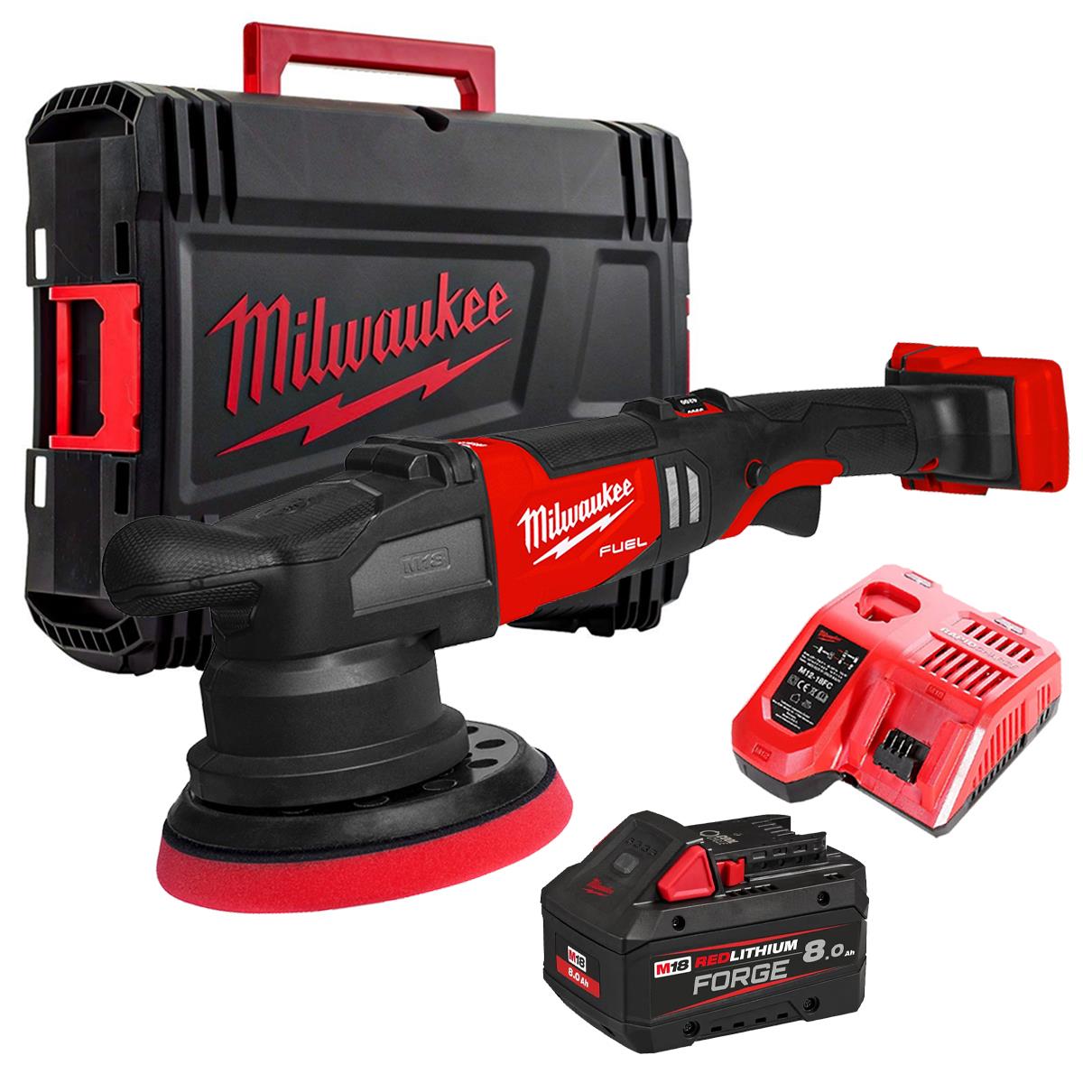 Milwaukee M18FROP21-0X 18V Brushless Random Orbital Polisher With 1 x 8.0Ah Battery Charger & Case
