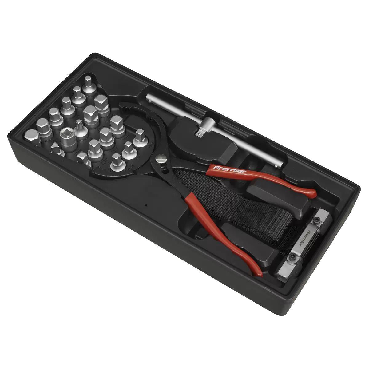 Sealey TBT28 Premier Oil Filter Wrench, Pliers & Drain Key Set with Tool Tray 21pc
