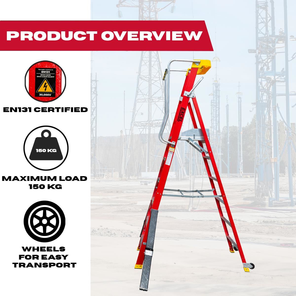 Excel Electricians Fibreglass Podium Step Ladder 6 Tread 2.61m EN131-7 Item Condition Damaged Box - Collection Only