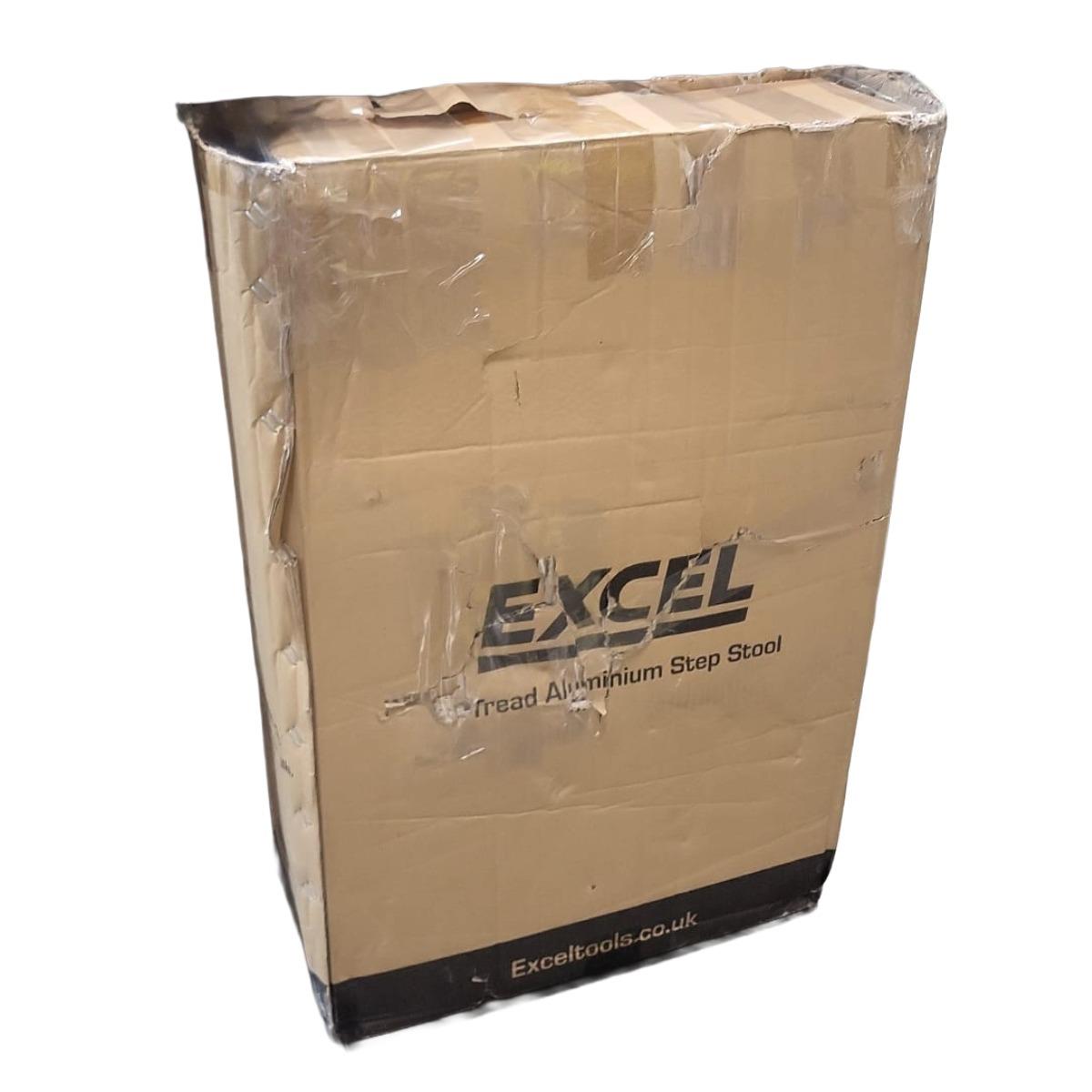 Excel Aluminium Stool Ladder 3 Tread Heavy Duty Folding Hop Up 610mm x 390mm Item Condition Damaged Box