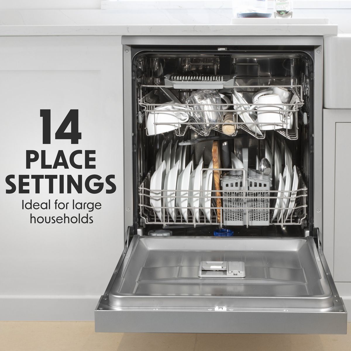 Sealey DH167 Baridi Regular Sized Freestanding Dishwasher 60cm Wide 14 Place Settings Silver