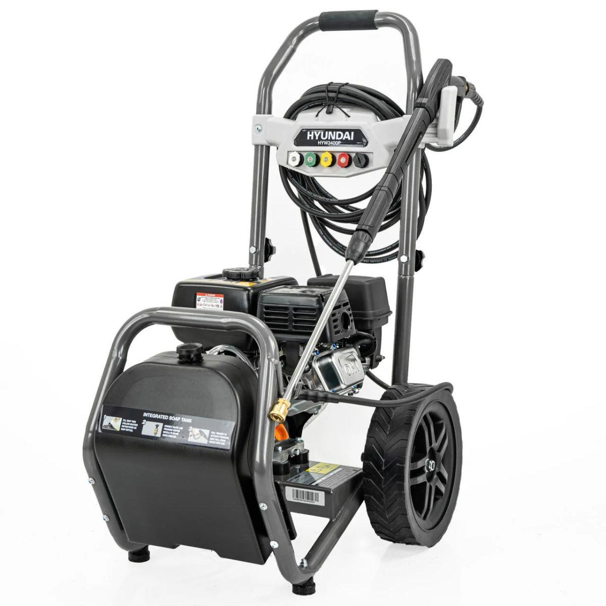 Hyundai HYW3400P 3400psi 210cc Petrol Pressure Washer, 9L/min, 10m Hose & Detergent Tank