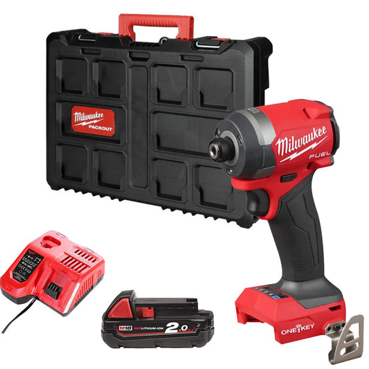 Milwaukee M18ONEID3-0X 18V FUEL ONE-KEY Brushless 1/4" Impact Driver with 1 x 2.0Ah Battery Charger & Empty Tool Box (Without Inlay)
