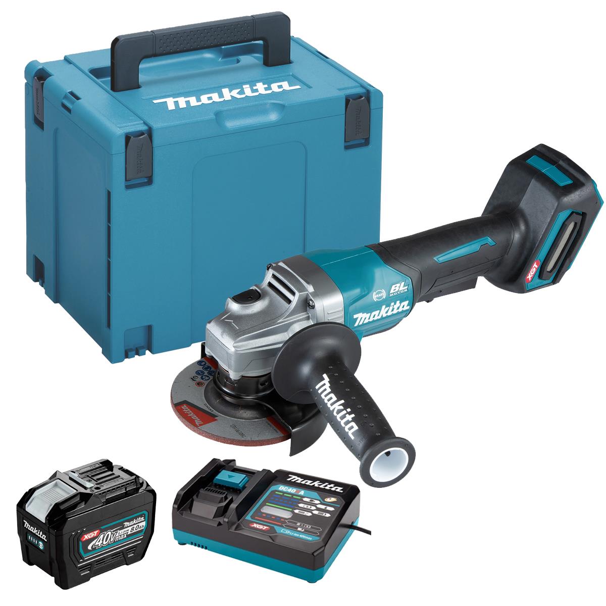 Makita GA012GZ01 40V Max XGT Brushless Angle Grinder with 1 x 8.0Ah Battery Charger & Case