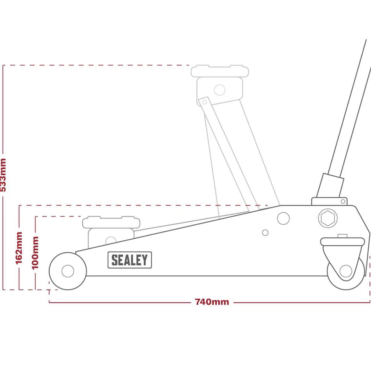 Sealey 3040AB Trolley Jack 3tonne Rocket Lift Black