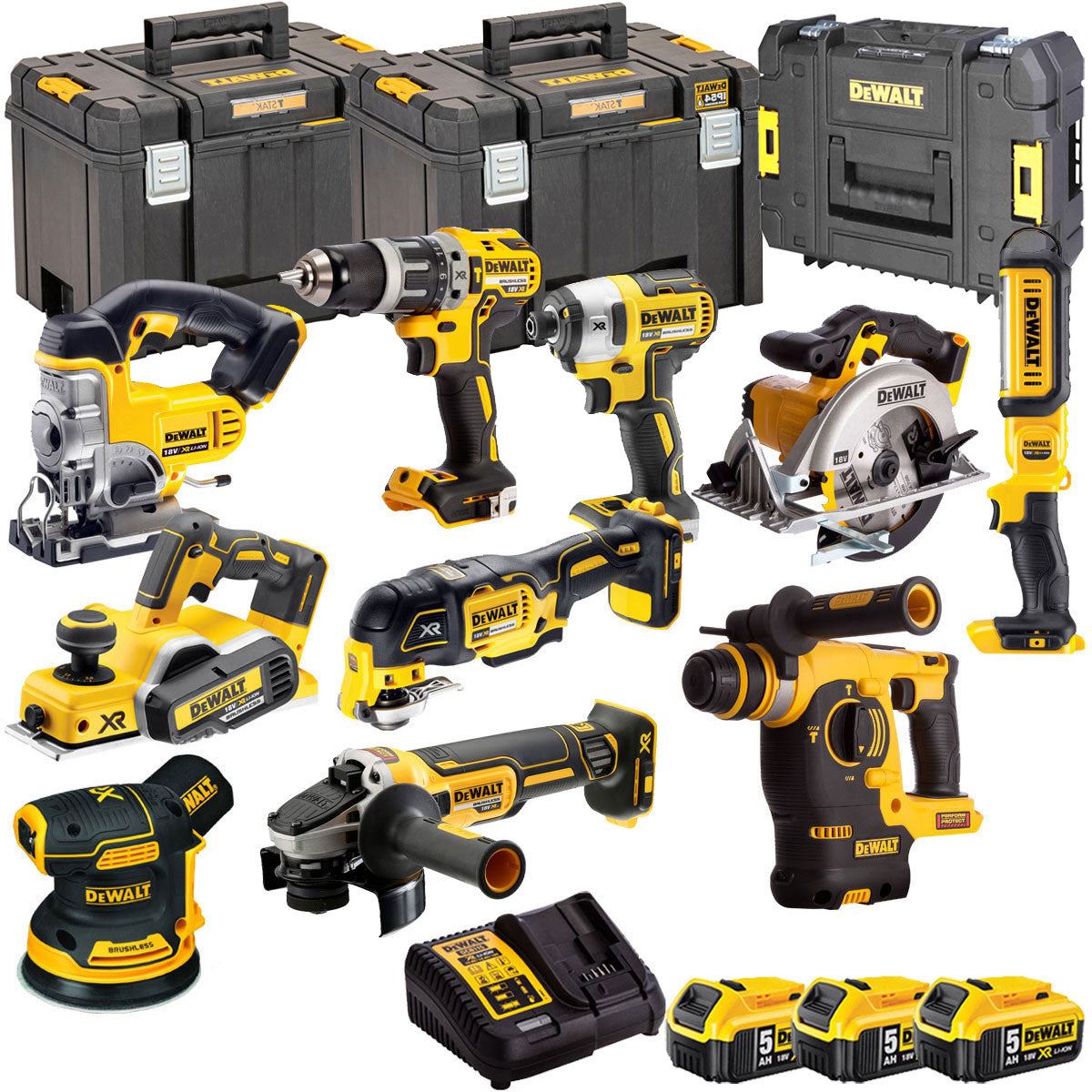 Dewalt 18V 10 Piece Power Tool Kit with 3 x 5.0Ah Batteries T4TKIT-494