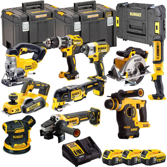 Dewalt 18V 10 Piece Power Tool Kit with 3 x 5.0Ah Batteries T4TKIT-494