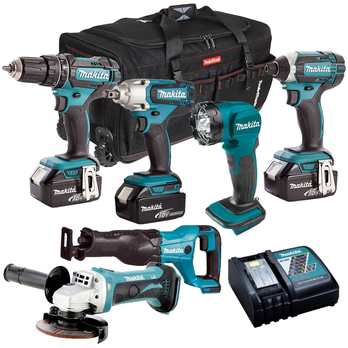 Makita 18V 6 Piece Tool Kit 3 x 5.0Ah Batteries & Charger T4TKIT-4272