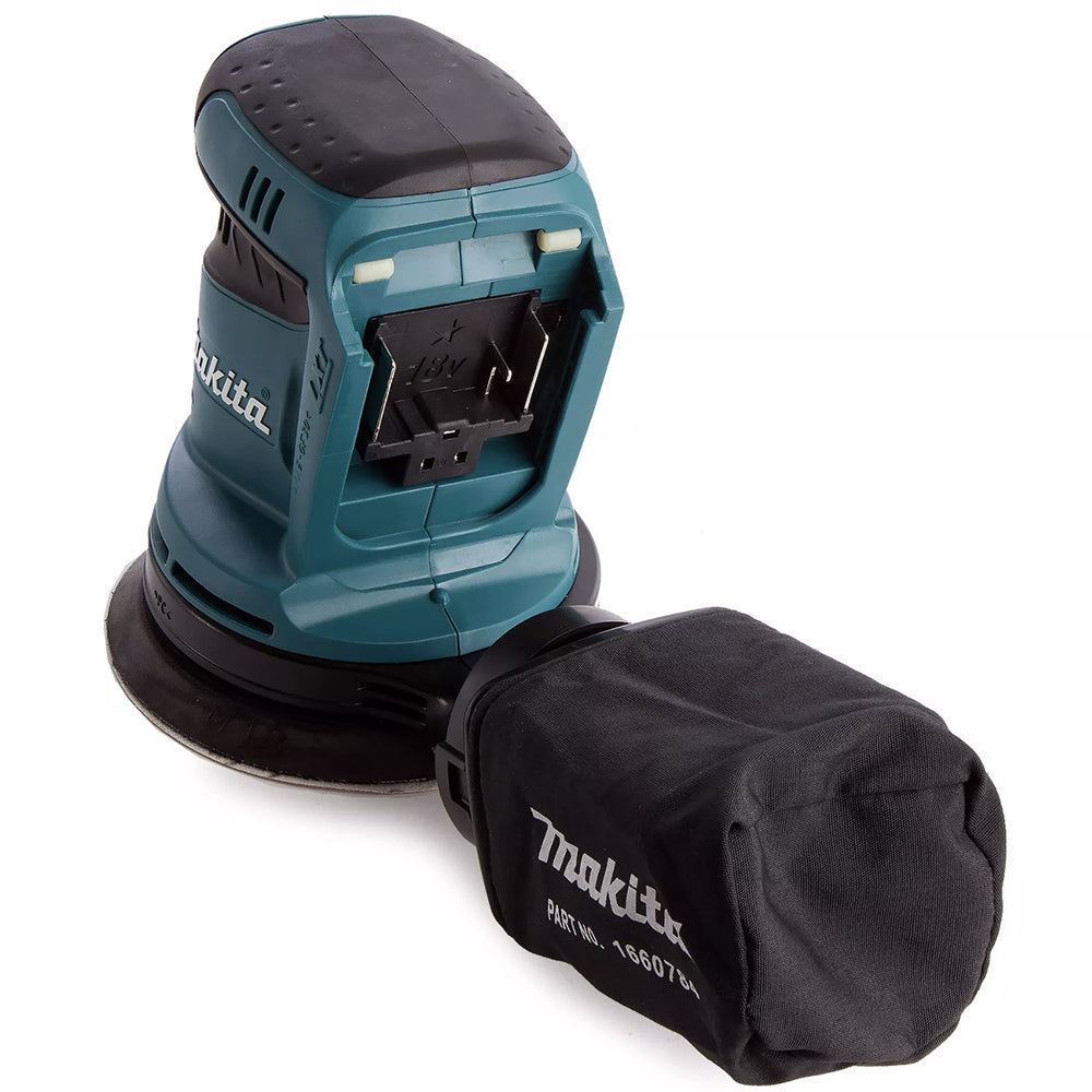 Makita DBO180Z 18V Random Orbit Sander With 1 x 5.0Ah Battery Charger & Sanding Disc Pack of 30