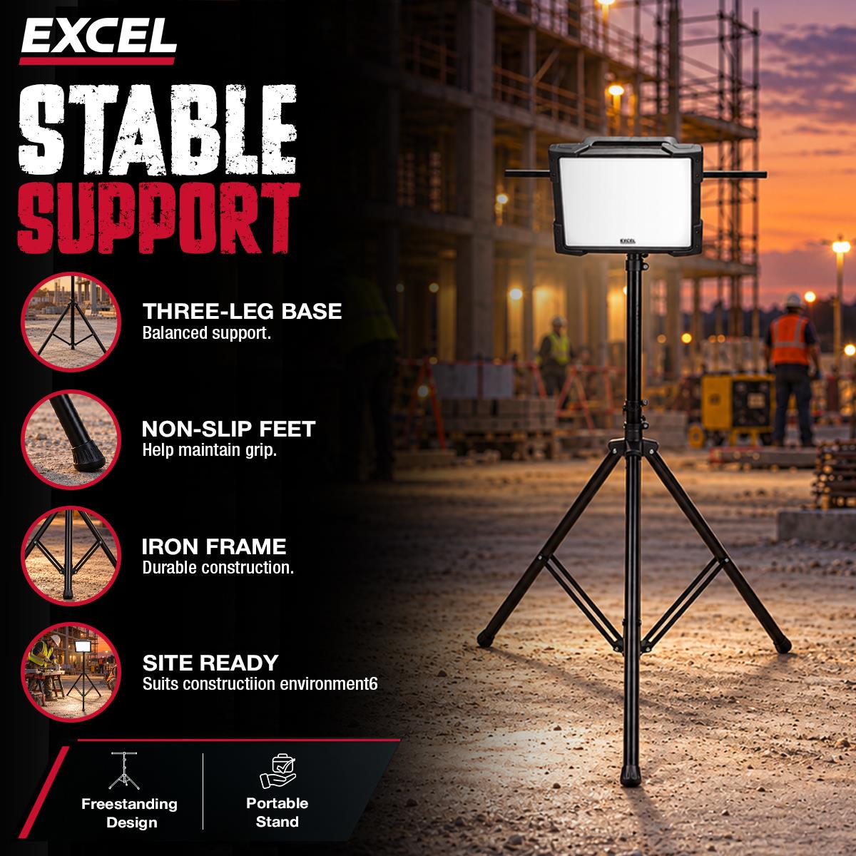 Excel 2M Tripod with Crossbar For Flood, Site & Work Lights