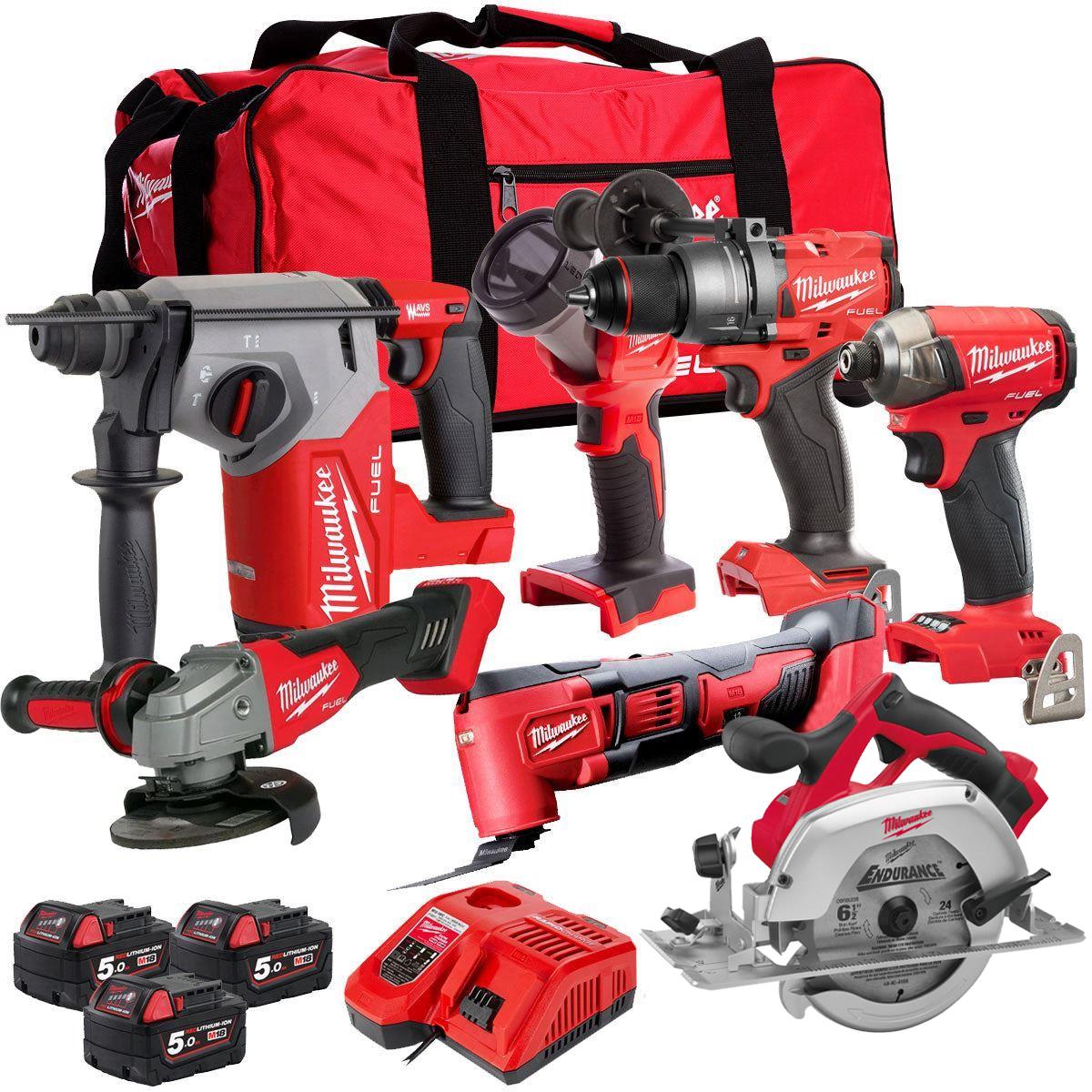 Milwaukee M18FPP7T3-503B 18V 7 Piece Tool Kit with 3 x 5.0Ah Battery & Charger