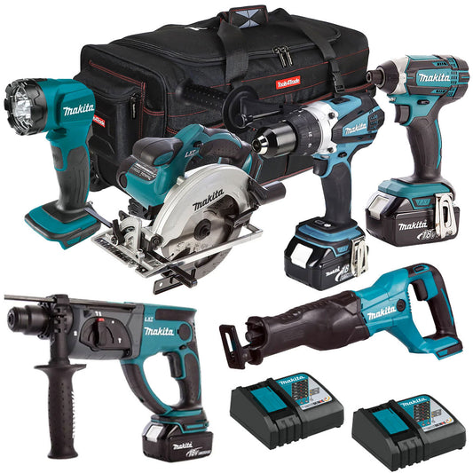 Makita 18V 6 Piece Tool Kit 3 x 5.0Ah Batteries & Charger T4TKIT-4304