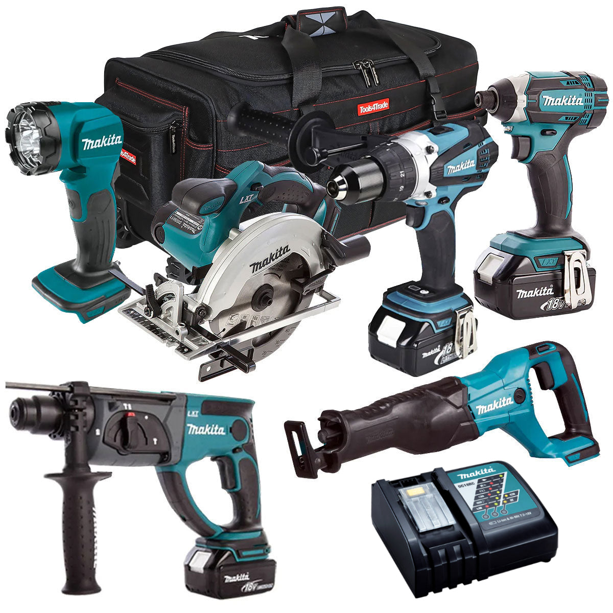 Makita 18V 6 Piece Tool Kit 3 x 5.0Ah Batteries & Charger T4TKIT-4304