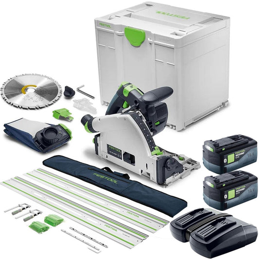 Festool TSC 55 KSEB-Basic 18V Brushless 160mm Plunge Cut Saw 577988 with 2 x 5.0Ah Battery & Guide Rail Kit Set