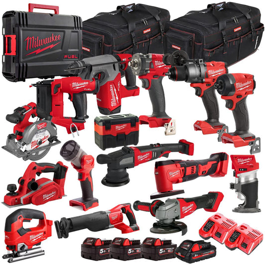 Milwaukee 18V 15 Piece Combo Kit with 4 x Batteries & Charger M18T4TKIT-4617