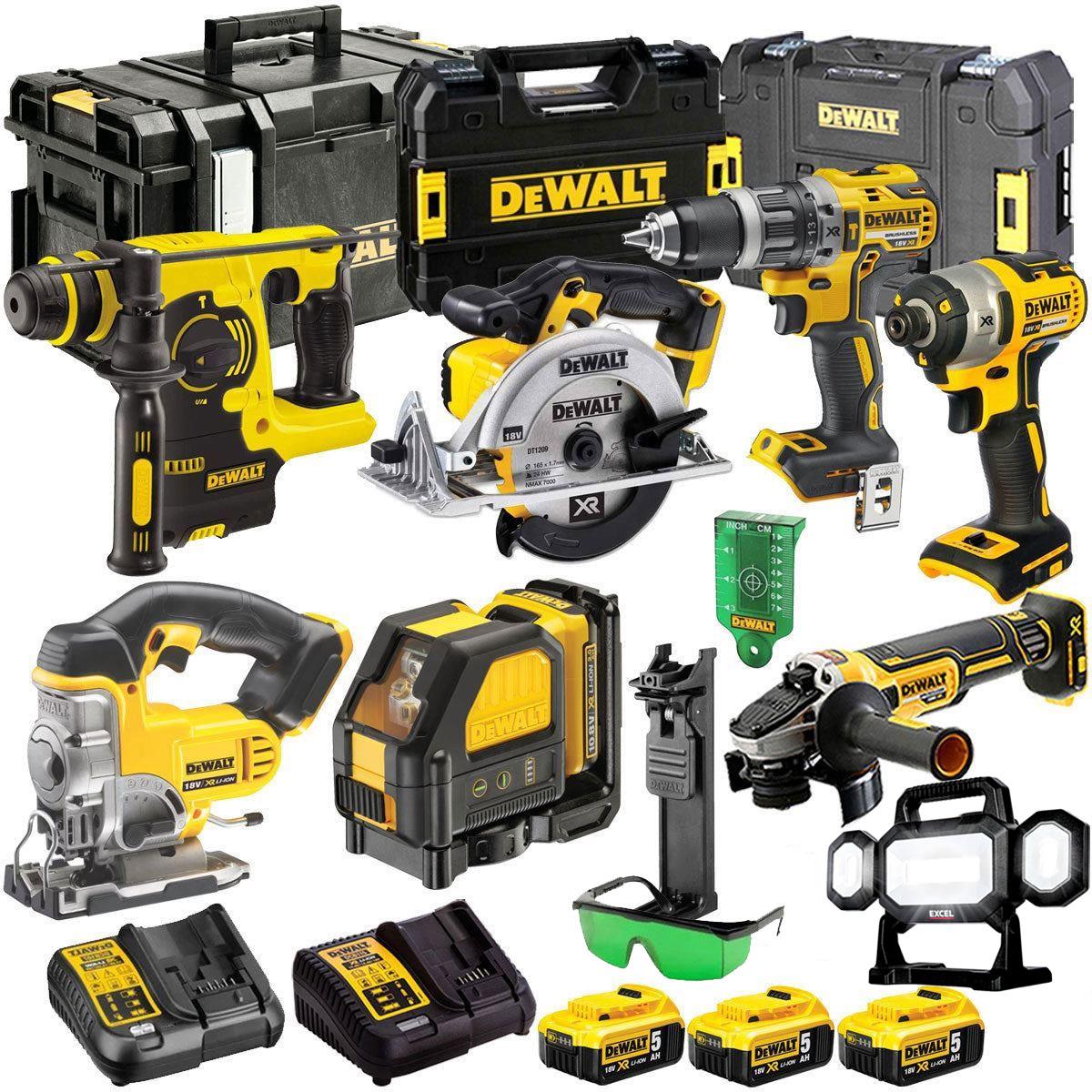 Dewalt 18V 8 Piece Power Tool Kit with 3 x 5.0Ah Battery Charger & Box T4TKIT-12840