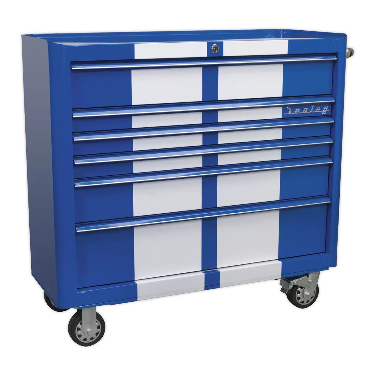 Sealey AP41COMBOBWS 10 Drawer Retro Style Wide Topchest & Rollcab Combination Blue/White Stripes