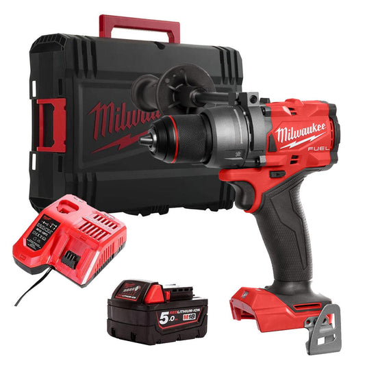 Milwaukee M18FPD3-0 18V Fuel Brushless Combi Drill with 1 x 5.0Ah Battery Charger & Empty Tool Box (Without Inlay)
