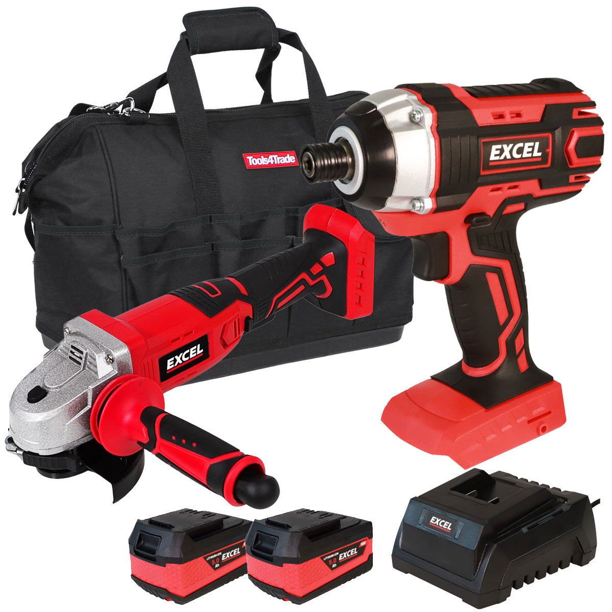 Excel 18V Cordless Twin Pack with 2 x 5.0Ah Batteries & Charger in Bag EXL5093