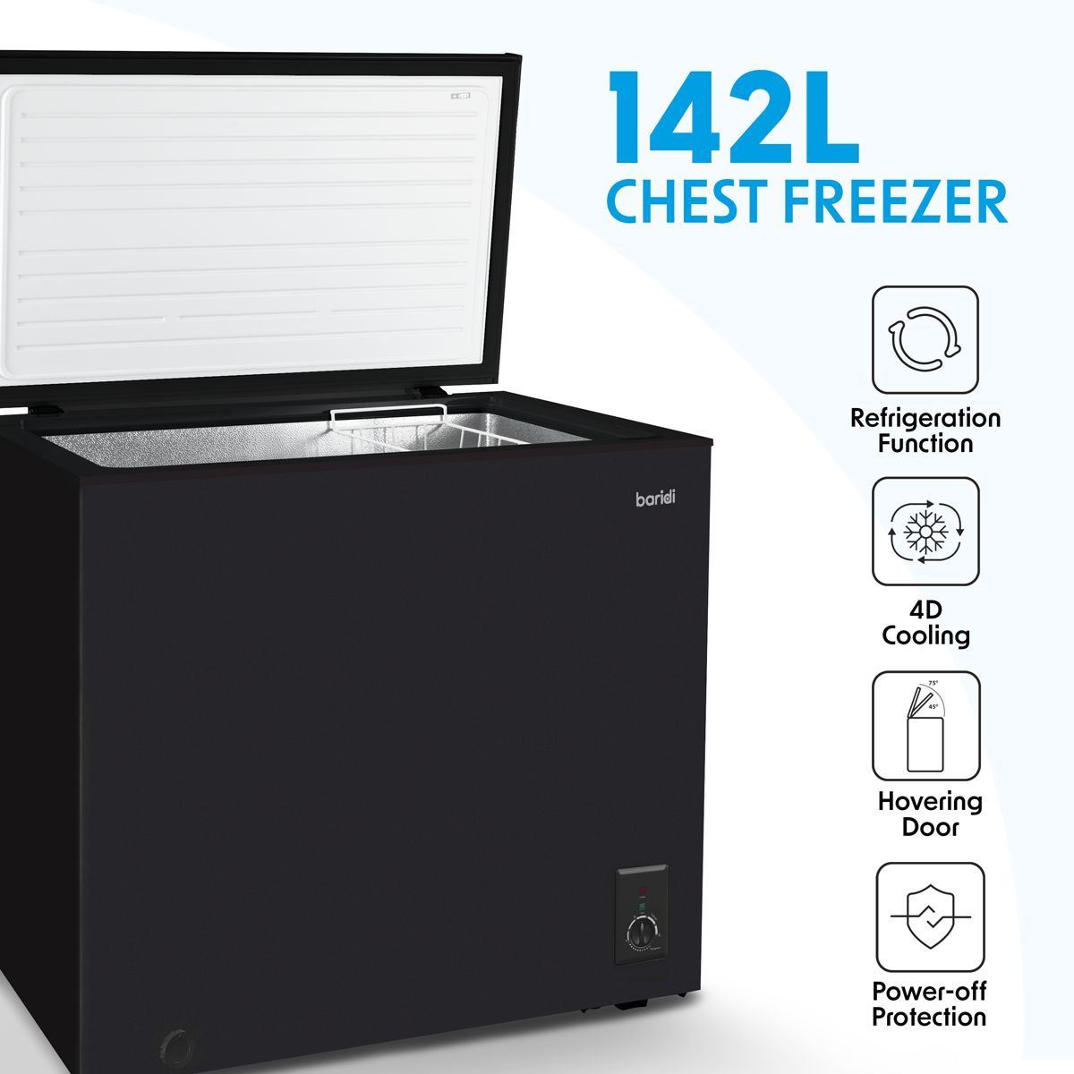 Sealey DH152 Baridi Freestanding Chest Freezer 142L Capacity Black