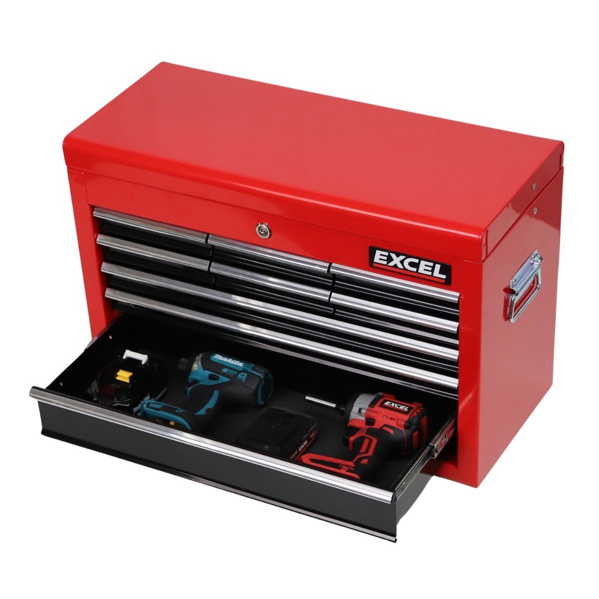 Excel 9 Drawers Portable Tool Chest Cabinet with Ball Bearing Slides Black and Red