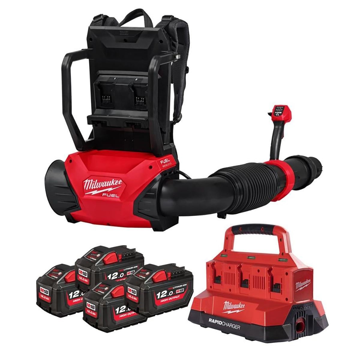 Milwaukee M18F2BPB-124 FUEL 18V Brushless Dual Battery Backpack Blower with 4 x 12.0Ah Batteries & Charger 4933493214