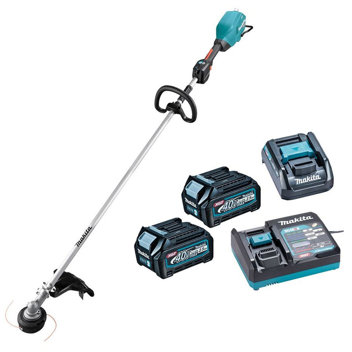 Makita UR008GD201 40V XGT Brushless Line Trimmer 430mm With 2 x 2.5Ah Batteries & Charger