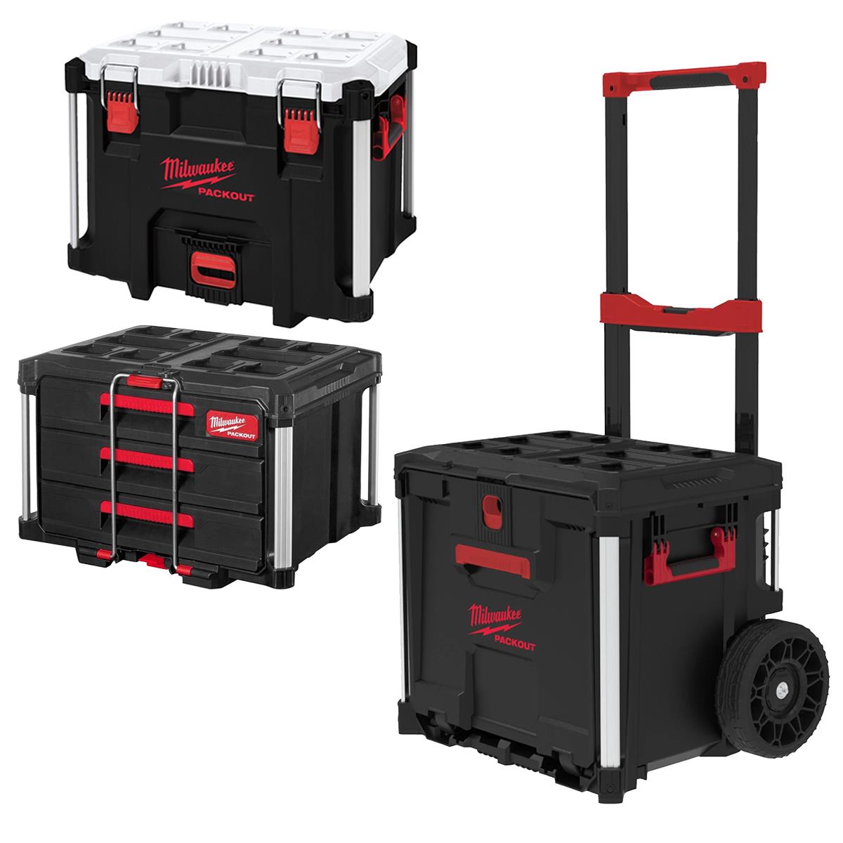 Milwaukee Packout Rolling Drawer Tool Box Trolley With 3 Drawer Tool Box & 38L XL Cooler