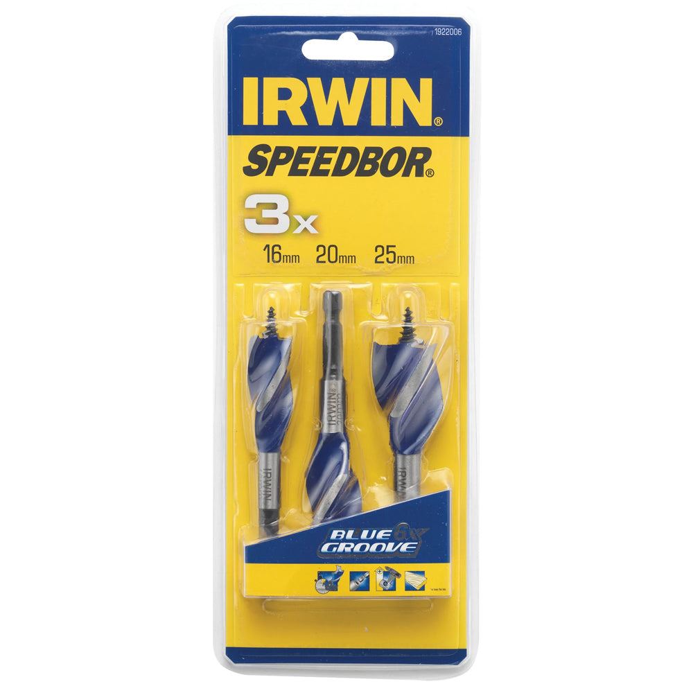 Irwin 1922006 16-25mm Blue Groove 6X Stubby Wood Bit Set Of 3 Piece