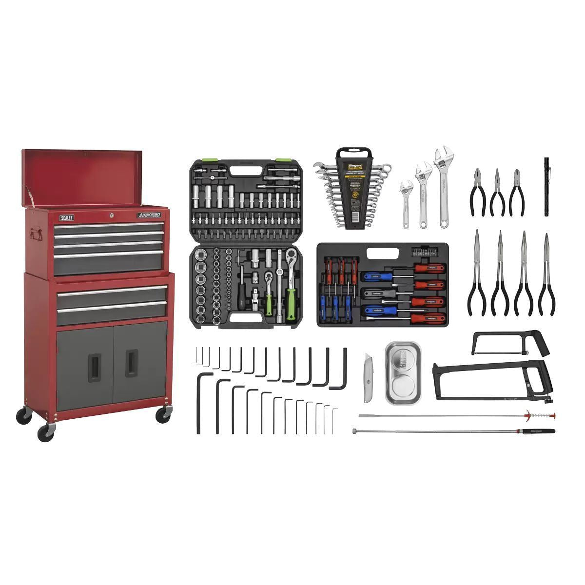 Sealey AP2200BBCOMBO 6 Drawer Topchest & Rollcab Combination with Ball-Bearing Slides & 170pc Tool Kit