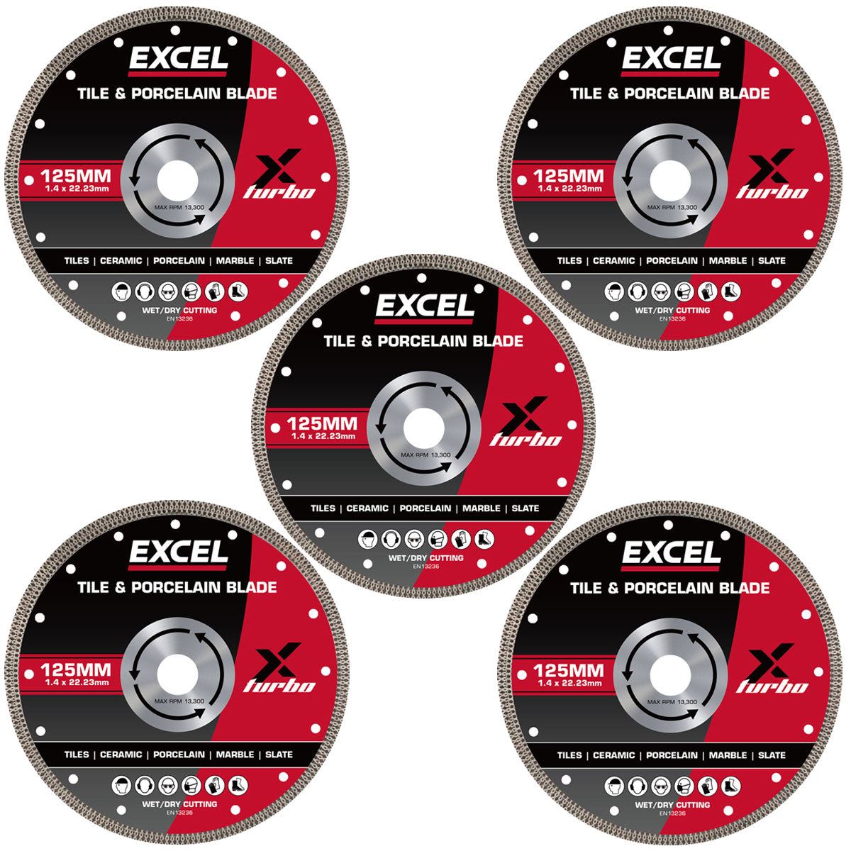 Excel 125mm Diamond Blade for Ceramic & Porcelain Wet & Dry Use Pack of 5