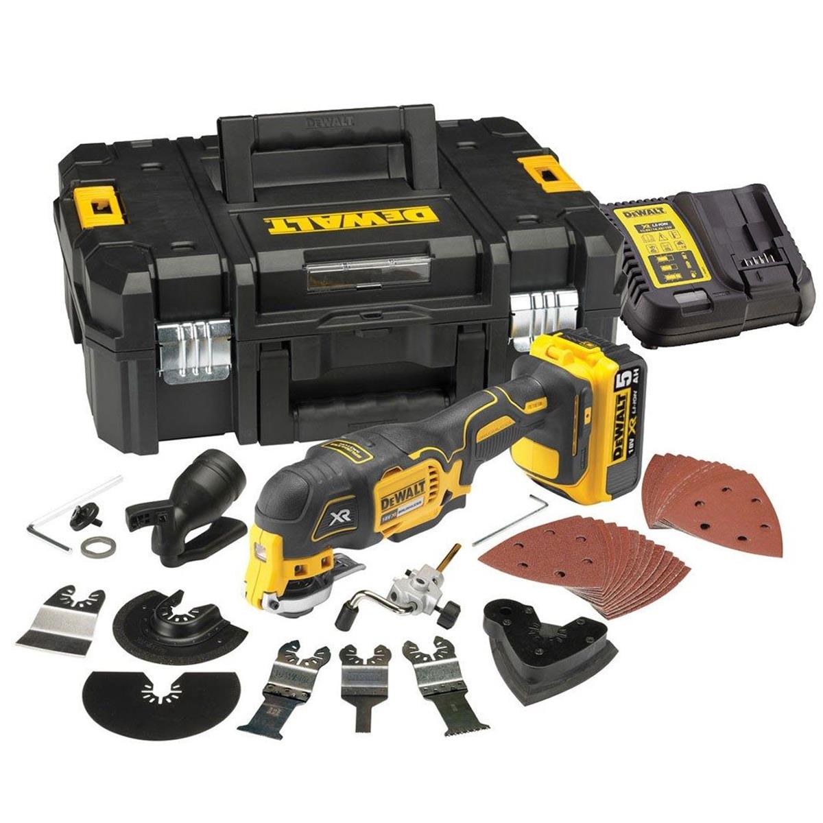 Dewalt DCS355P1 18V XR Brushless Oscillating Multi-Tool with 1 x 5.0Ah Battery, Charger, Accessories Set & Case