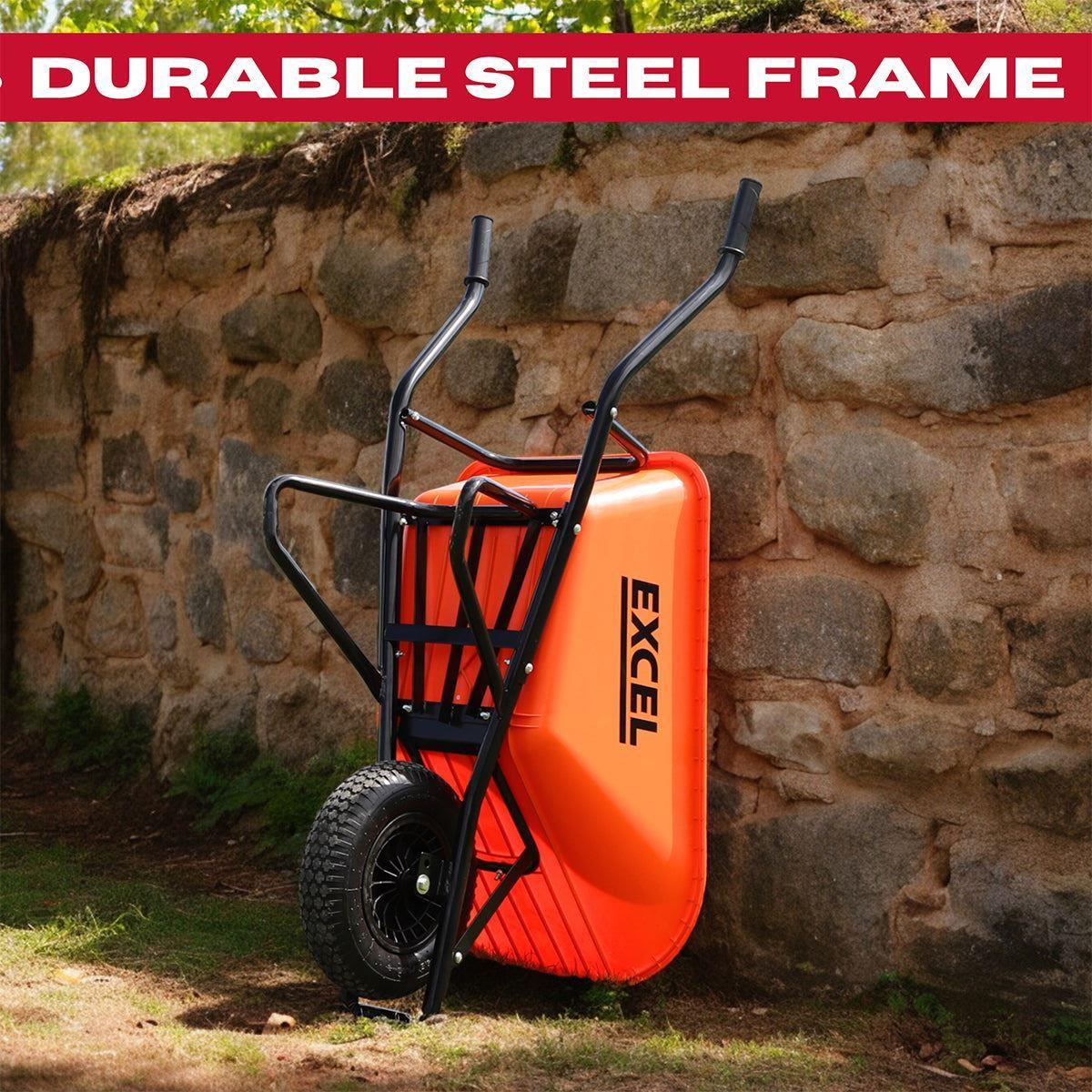 Excel 134L Portable Cement Mixer 240V/370W with Wheels & 100L Wheelbarrow Orange HDPE Tray