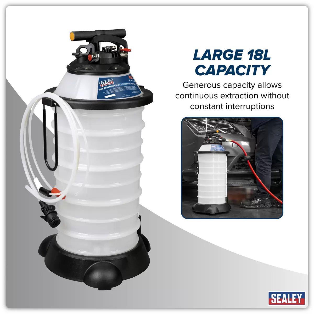 Sealey TP6909 Manual/Air Vacuum Oil & Fluid Extractor Pump 18L