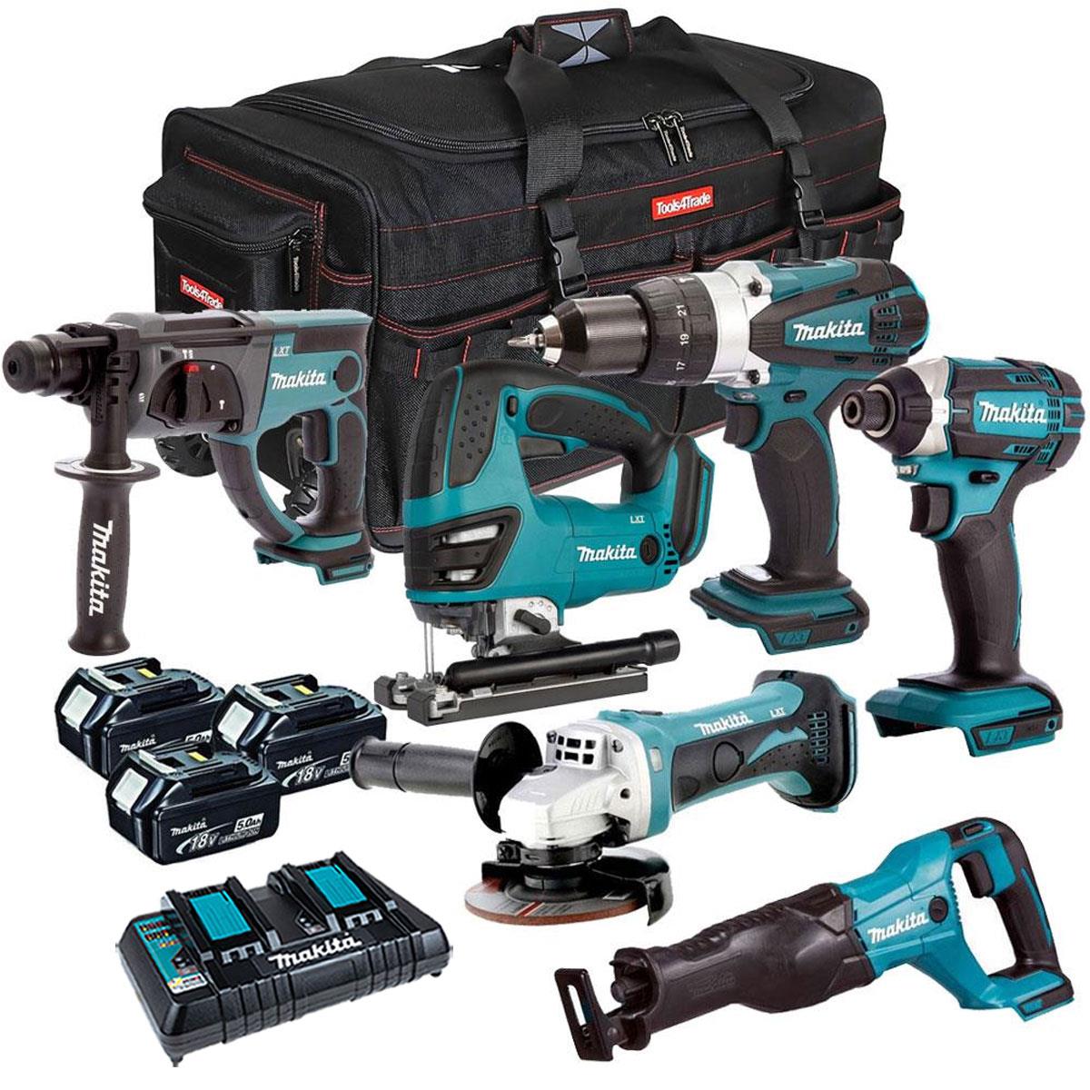 Makita 18V 6 Piece Combo Kit 3 x 5.0Ah Batteries & Charger T4T6072PT