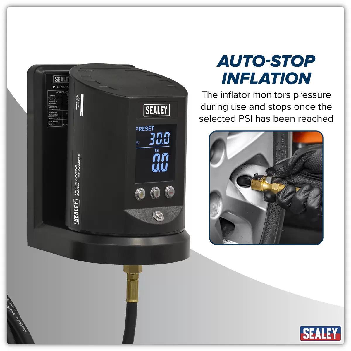 Sealey SA450 Wall Mounting Tyre Inflator Digital 230V/10W