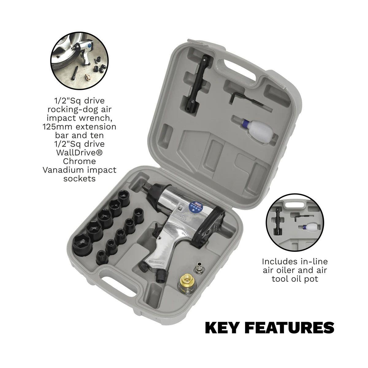 Sealey SA2/TS Air Impact Wrench Kit with Sockets 1/2 Inch Sq Drive