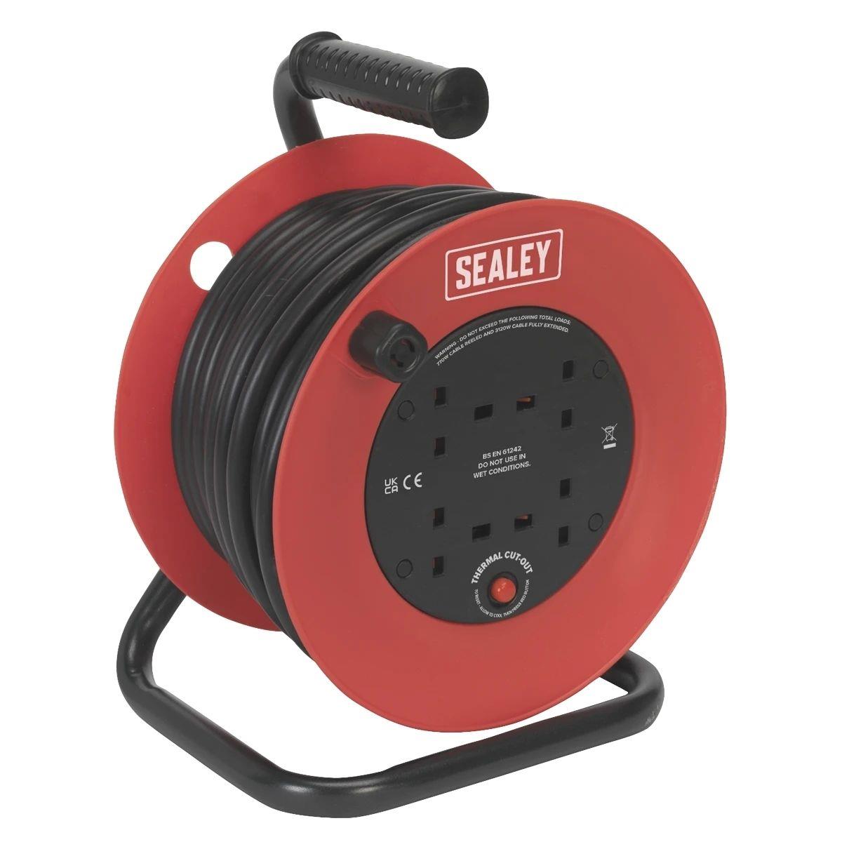 Sealey CR22525 25m Heavy-Duty Cable Reel with Thermal Trip -230V
