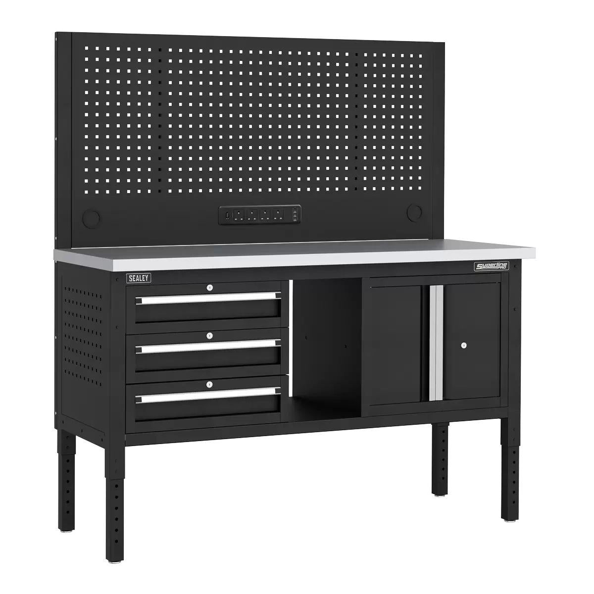 Sealey APMWB60COMBO2SS Superline PRO Modular Workbench with 3 Drawers & Cupboard Stainless Steel Worktop 1525mm